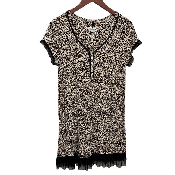 Leopard Print Lace Trim Mini Dress Sz L Sexy Slip Style Y2K Party Clubwear - Picture 2 of 8